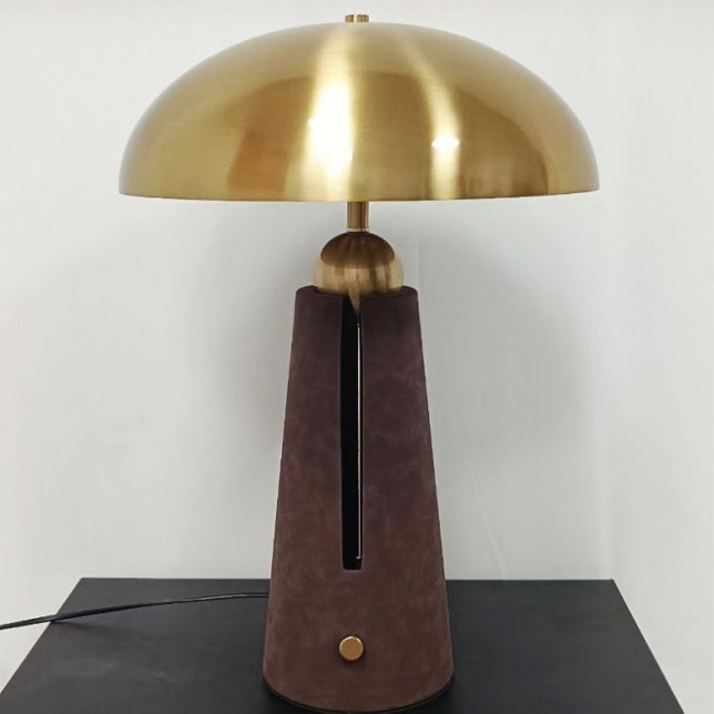 Modern Mid-Century Iron Leather Round Mushroom 2-Light Table Lamp For Bedroom