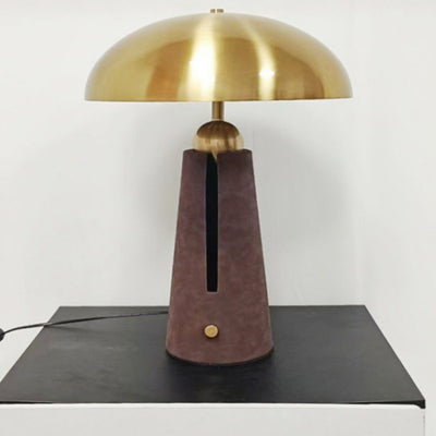 Modern Mid-Century Iron Leather Round Mushroom 2-Light Table Lamp For Bedroom
