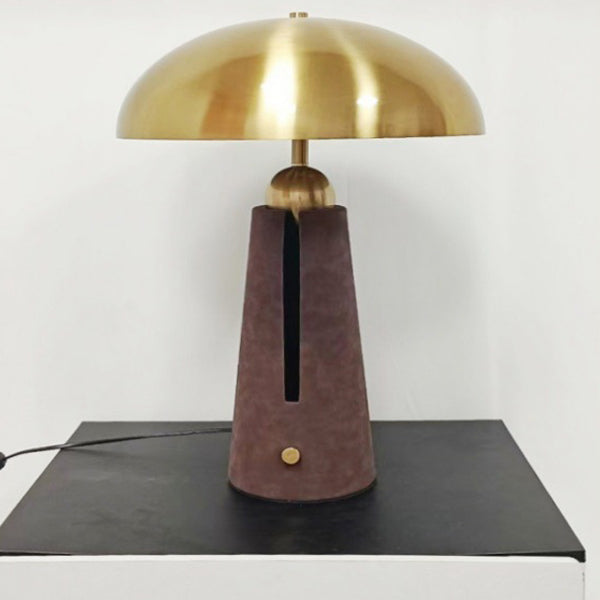 Modern Mid-Century Iron Leather Round Mushroom 2-Light Table Lamp For Bedroom