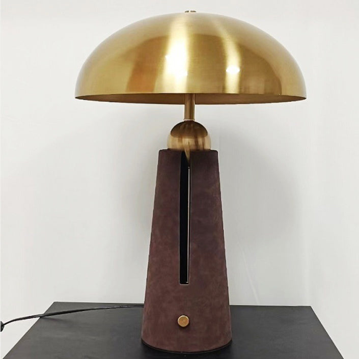 Modern Mid-Century Iron Leather Round Mushroom 2-Light Table Lamp For Bedroom