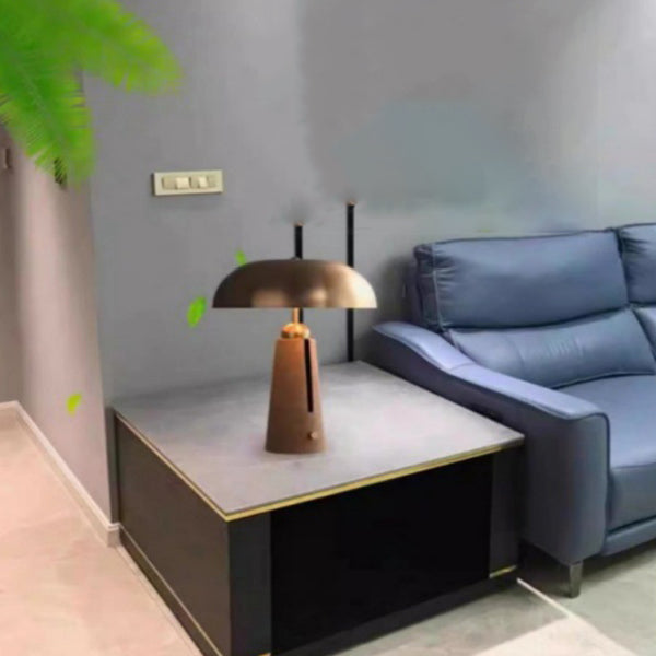 Modern Mid-Century Iron Leather Round Mushroom 2-Light Table Lamp For Bedroom