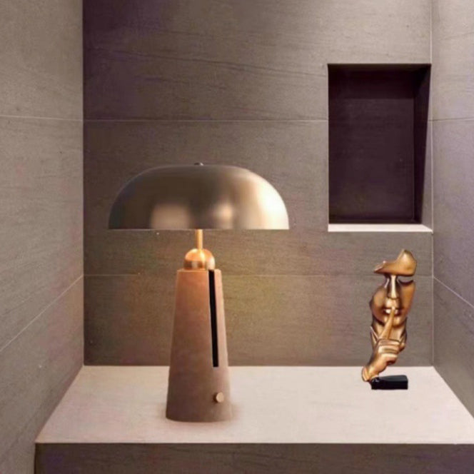 Modern Mid-Century Iron Leather Round Mushroom 2-Light Table Lamp For Bedroom