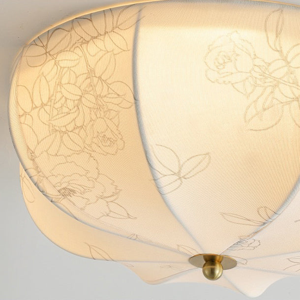 Luz de techo LED empotrada con patrón floral circular de hierro y tela tradicional francesa para sala de estar 