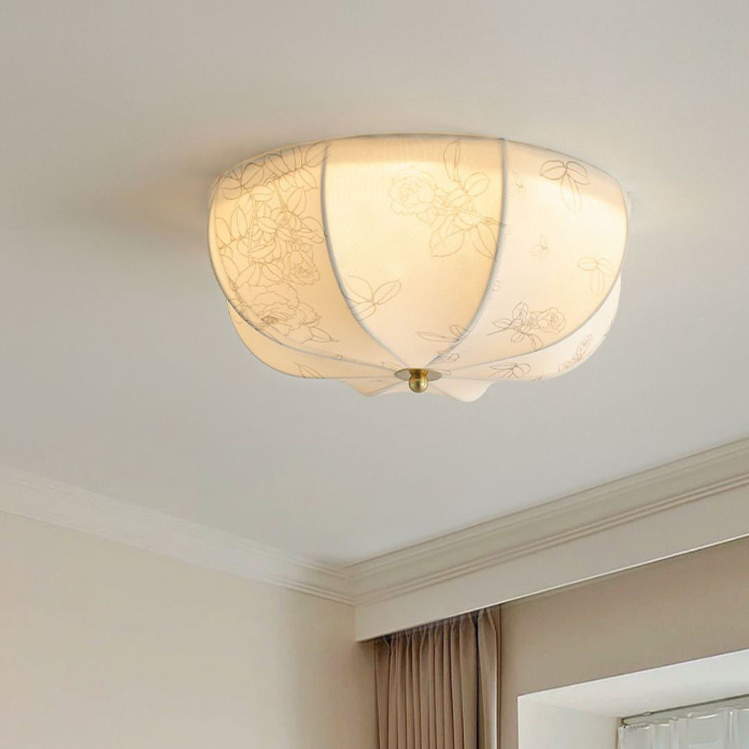Luz de techo LED empotrada con patrón floral circular de hierro y tela tradicional francesa para sala de estar 