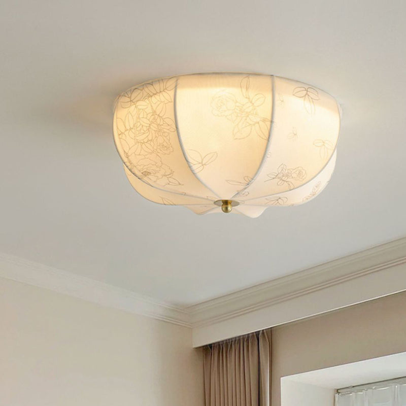 Traditional French Iron And Fabric Circular Floral Pattern LED Flush Mount Ceiling Light For Living Room