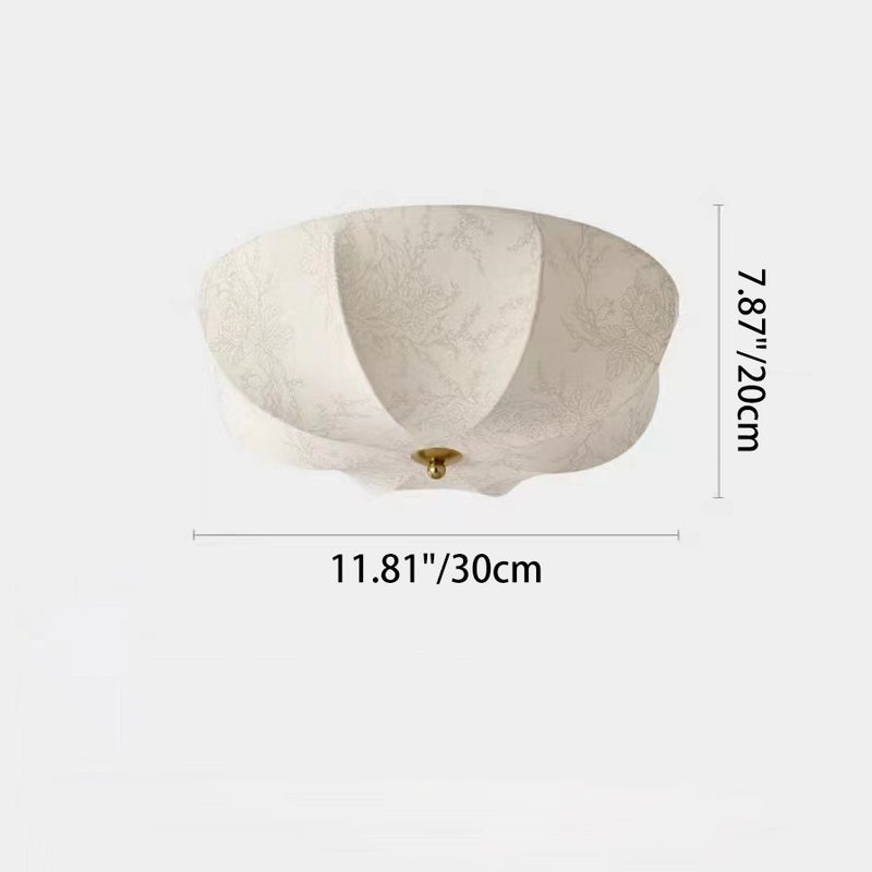 Traditional French Iron And Fabric Circular Floral Pattern LED Flush Mount Ceiling Light For Living Room