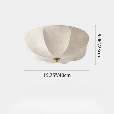 Traditional French Iron And Fabric Circular Floral Pattern LED Flush Mount Ceiling Light For Living Room
