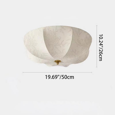 Traditional French Iron And Fabric Circular Floral Pattern LED Flush Mount Ceiling Light For Living Room