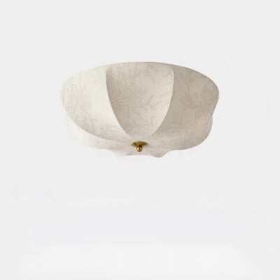 Traditional French Iron And Fabric Circular Floral Pattern LED Flush Mount Ceiling Light For Living Room