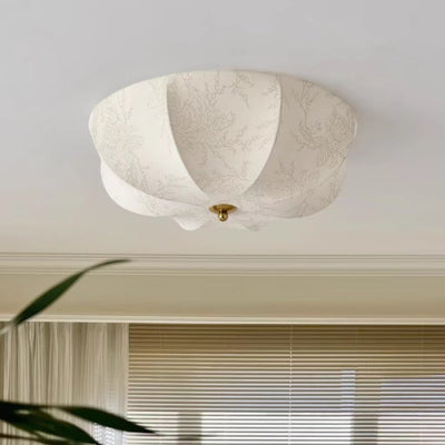 Traditional French Iron And Fabric Circular Floral Pattern LED Flush Mount Ceiling Light For Living Room