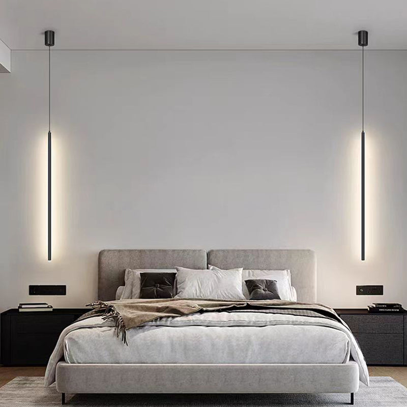 Modern Minimalist Aluminum Silicone Cylinder LED Pendant Light For Bedroom
