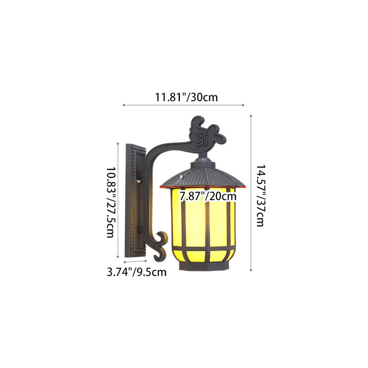 Traditionelle chinesische Aluminium-Glas-Rundlaterne 1-Licht-Wandleuchte für Außenbereich 