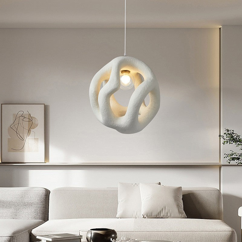Traditional Japanese High-Density Polystyrene Irregular Spherical 1-Light Pendant Light For Living Room