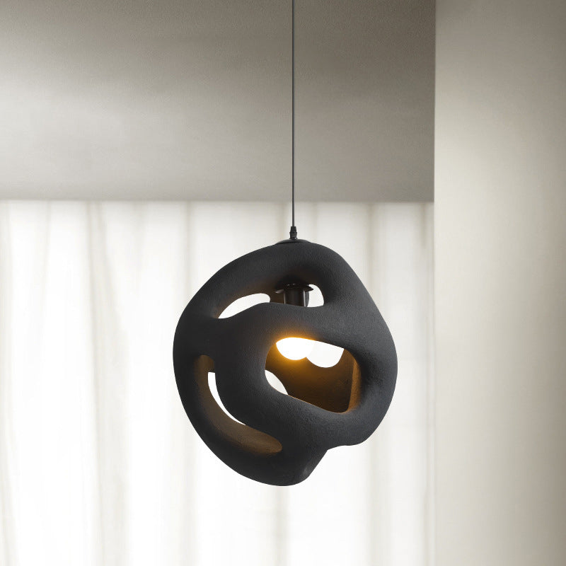 Traditional Japanese High-Density Polystyrene Irregular Spherical 1-Light Pendant Light For Living Room