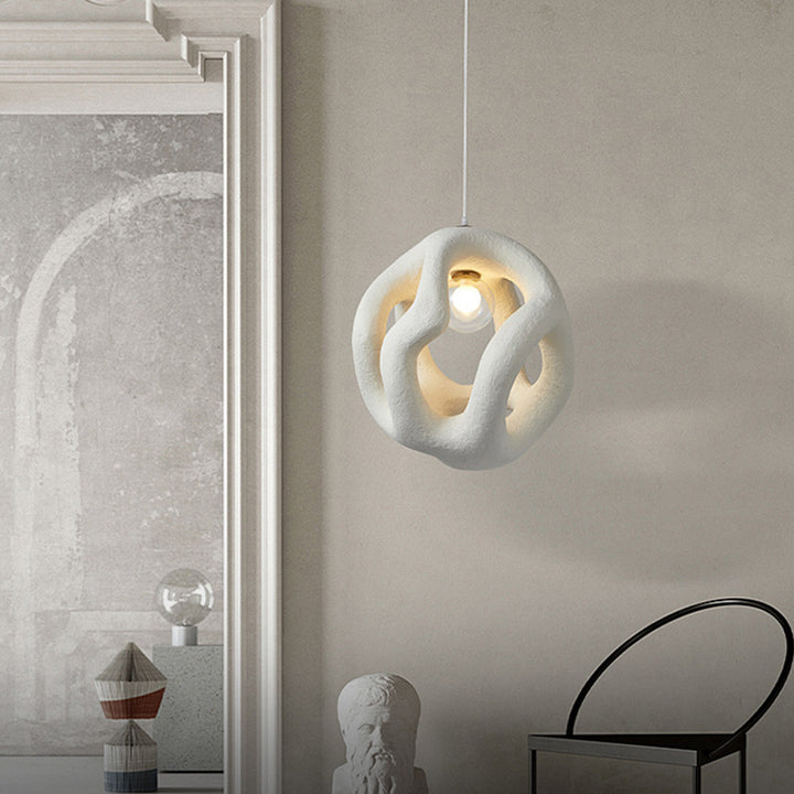Traditional Japanese High-Density Polystyrene Irregular Spherical 1-Light Pendant Light For Living Room