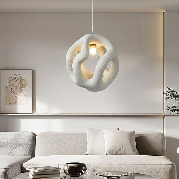 Traditional Japanese High-Density Polystyrene Irregular Spherical 1-Light Pendant Light For Living Room