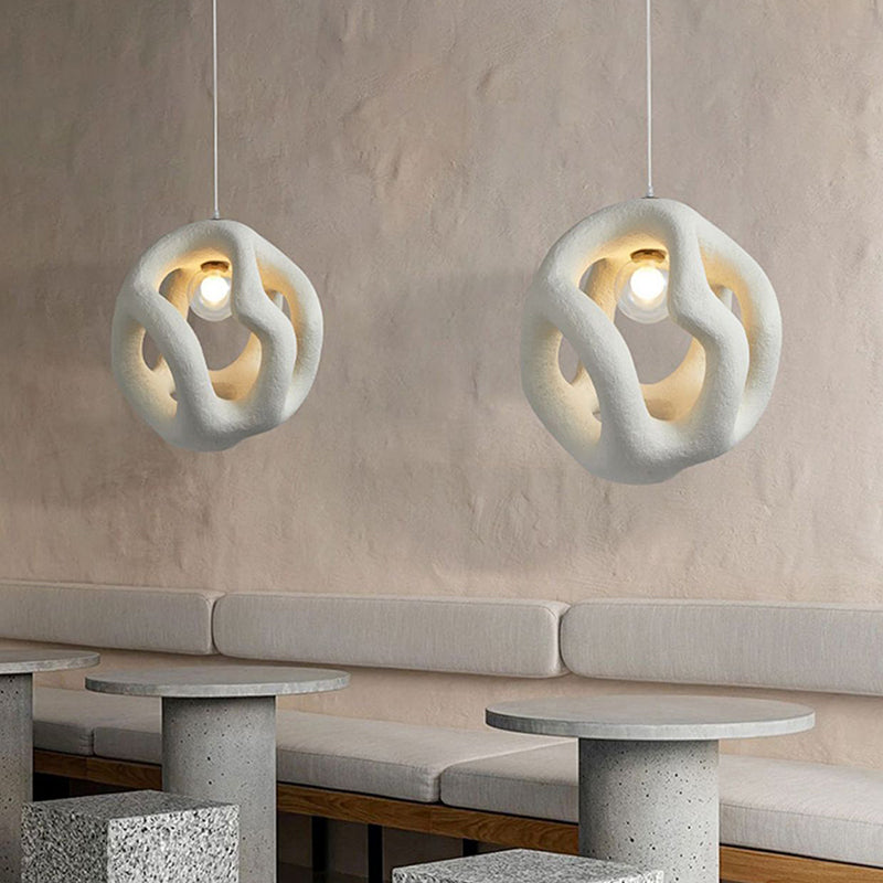 Traditional Japanese High-Density Polystyrene Irregular Spherical 1-Light Pendant Light For Living Room
