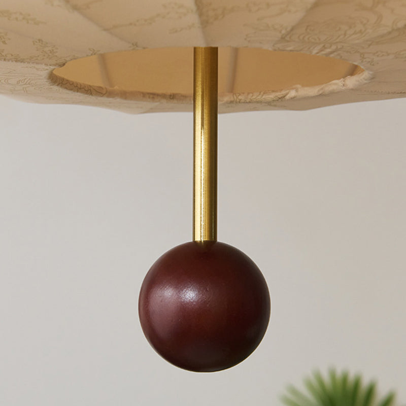 Moderne Mid-Century Metall Holz Stoff Runde 3/4-Licht Pendelleuchte für Wohnzimmer 