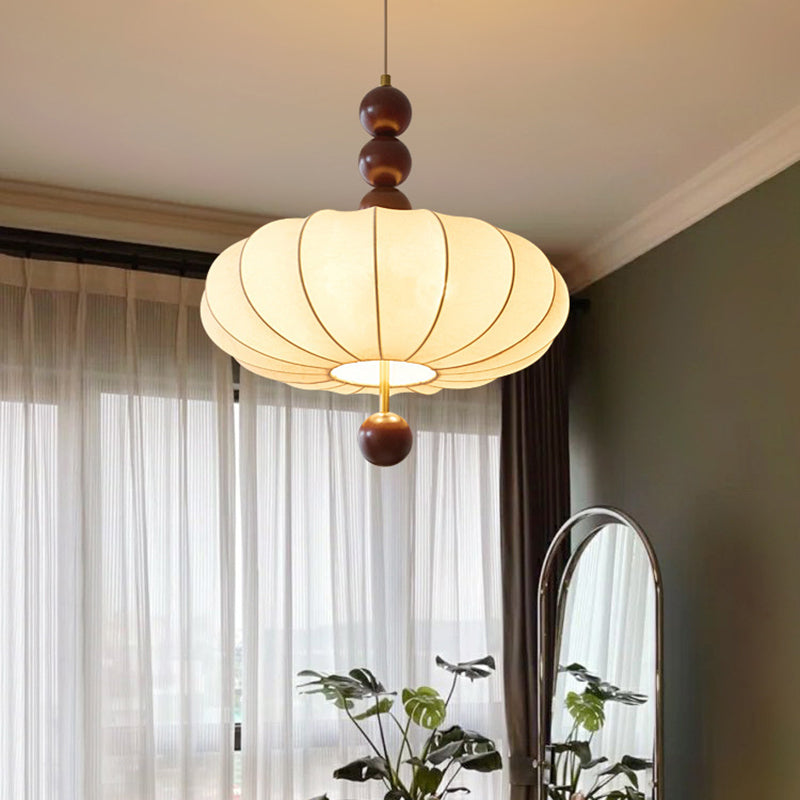 Moderne Mid-Century Metall Holz Stoff Runde 3/4-Licht Pendelleuchte für Wohnzimmer 