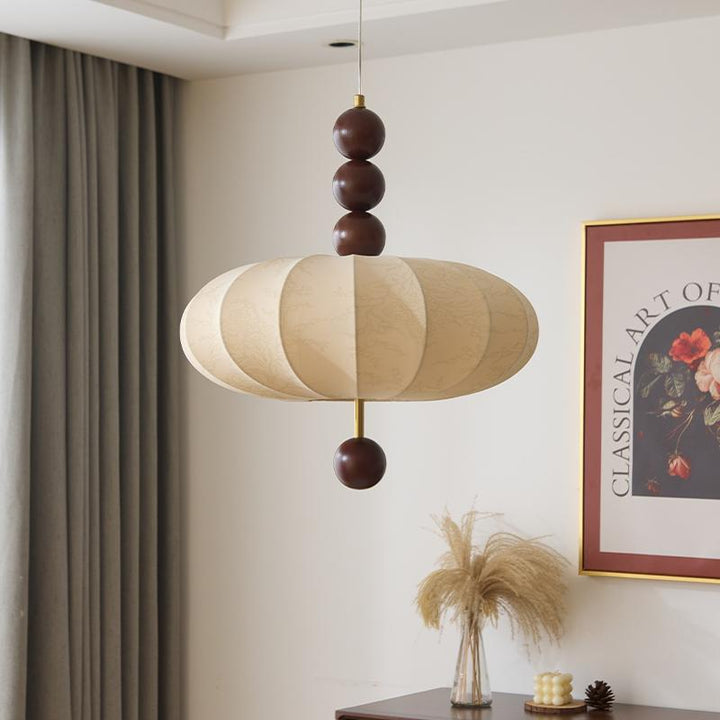 Modern Mid-Century Metal Wood Fabric Circular 3/4-Light Pendant Light For Living Room