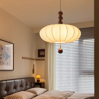 Moderne Mid-Century Metall Holz Stoff Runde 3/4-Licht Pendelleuchte für Wohnzimmer 