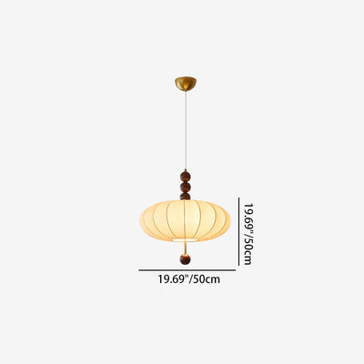 Moderne Mid-Century Metall Holz Stoff Runde 3/4-Licht Pendelleuchte für Wohnzimmer 