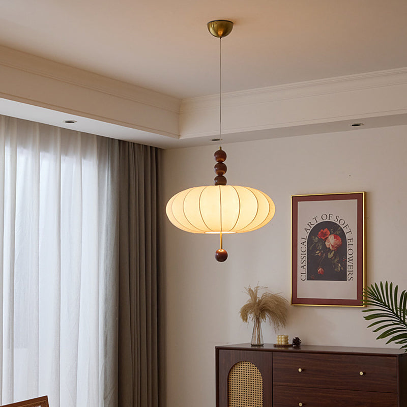 Moderne Mid-Century Metall Holz Stoff Runde 3/4-Licht Pendelleuchte für Wohnzimmer 