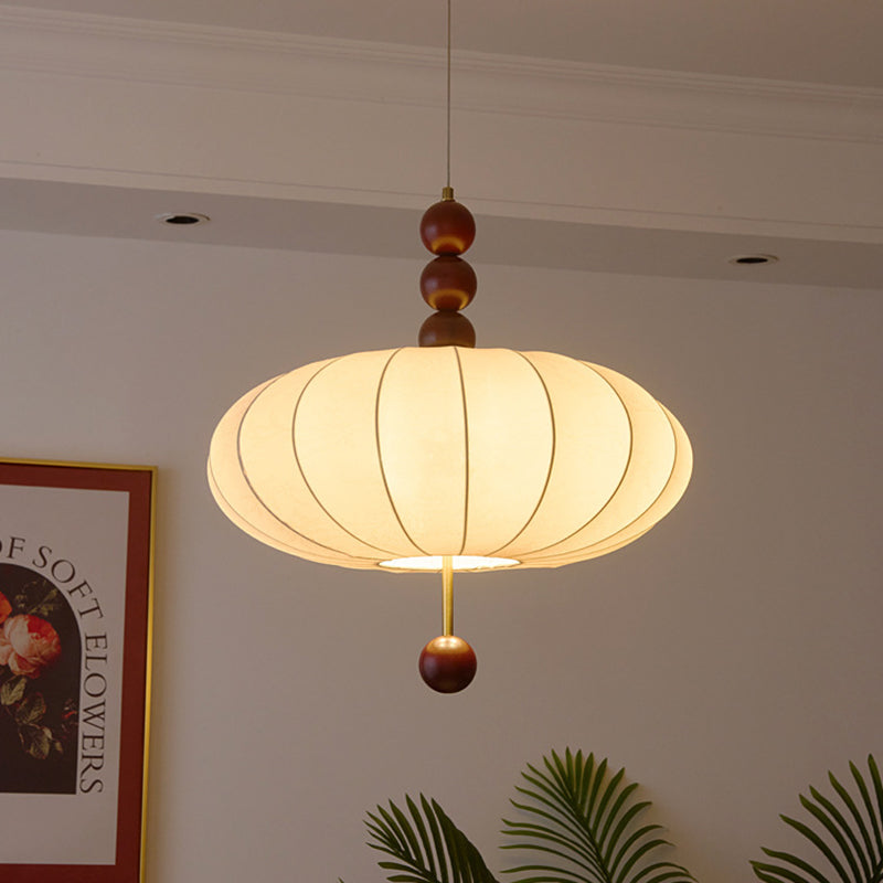 Moderne Mid-Century Metall Holz Stoff Runde 3/4-Licht Pendelleuchte für Wohnzimmer 