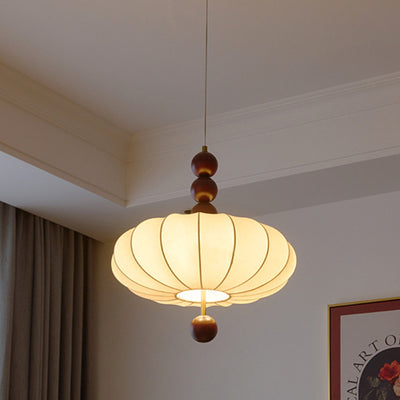 Moderne Mid-Century Metall Holz Stoff Runde 3/4-Licht Pendelleuchte für Wohnzimmer 
