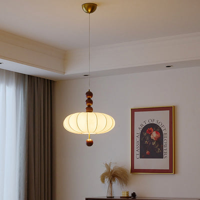 Moderne Mid-Century Metall Holz Stoff Runde 3/4-Licht Pendelleuchte für Wohnzimmer 