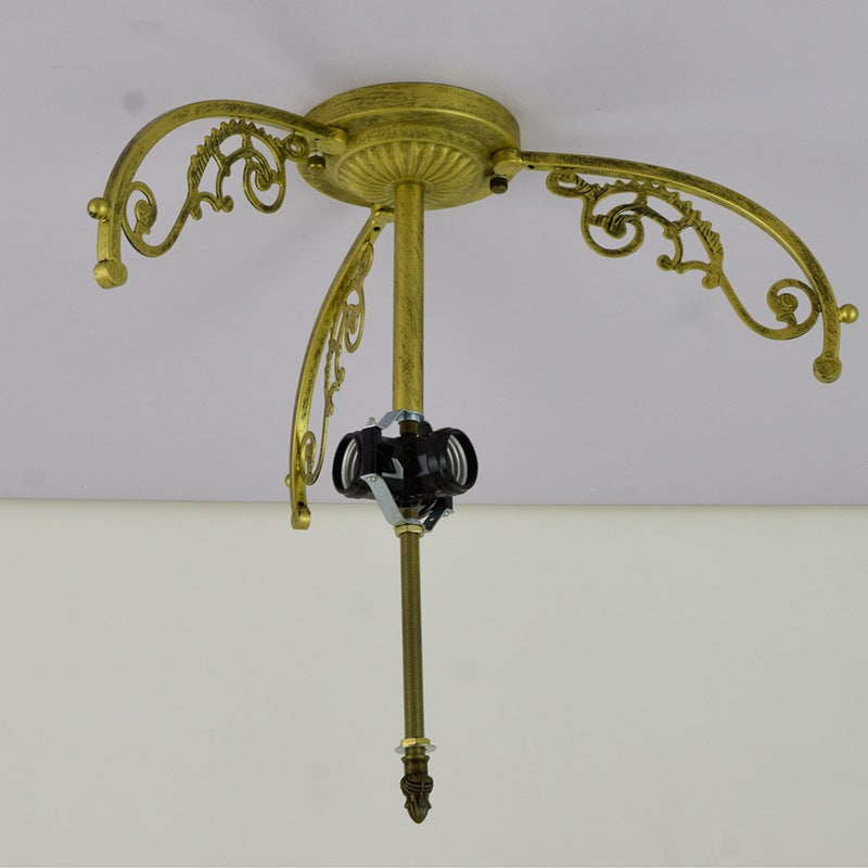 Traditional Tiffany Iron &amp; Stained Glass Heart Dome Floral Pattern 3-Light Semi-Flush Mount Ceiling Light For Living Room