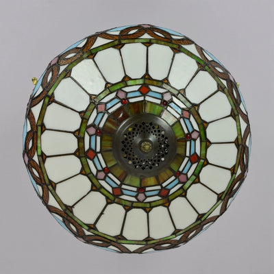 Traditionelle Tiffany Eisen- & Buntglas-Herzkuppel mit Blumenmuster, 3-Licht-Halbeinbau-Deckenleuchte für das Wohnzimmer 