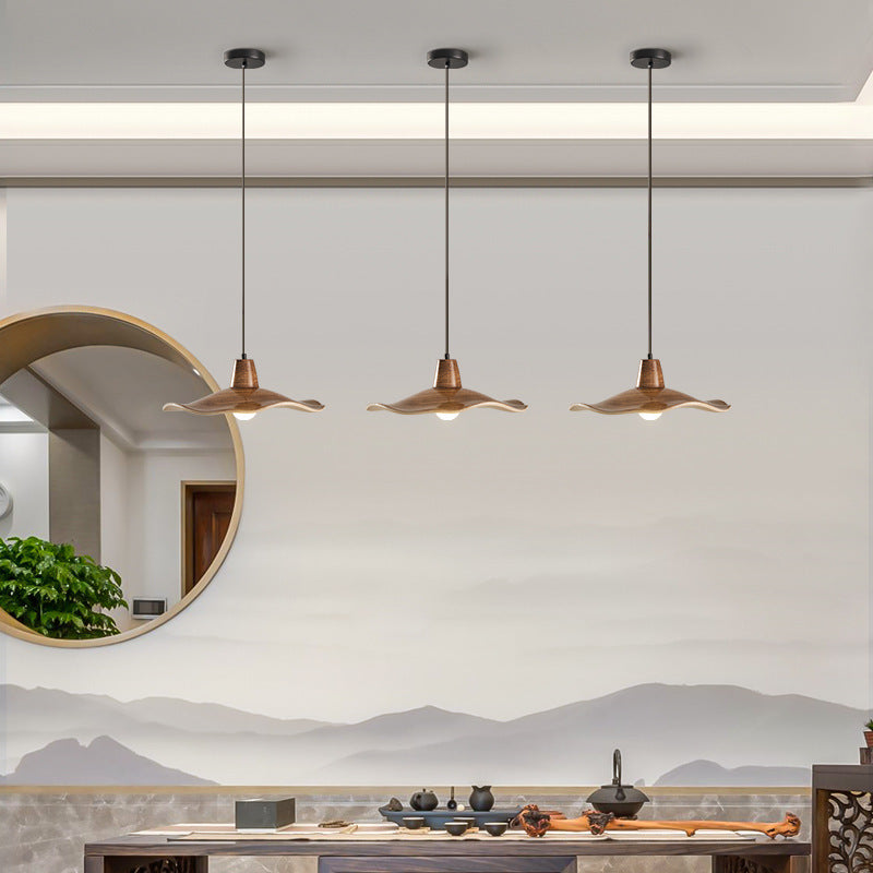 Traditional Chinese Iron &amp; Resin Irregular Round 1-Light Pendant Light For Living Room