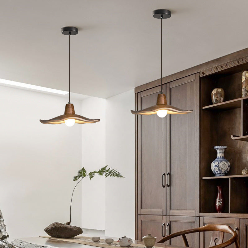 Traditional Chinese Iron &amp; Resin Irregular Round 1-Light Pendant Light For Living Room