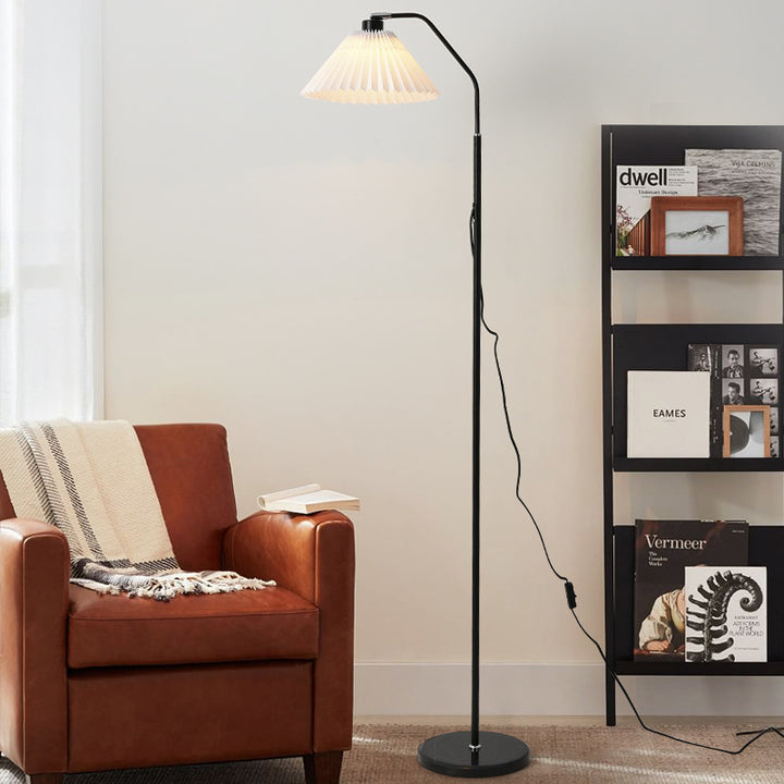 Lampe de sol moderne minimaliste en fer et tissu plissé cylindre à 1 lumière pour salon 