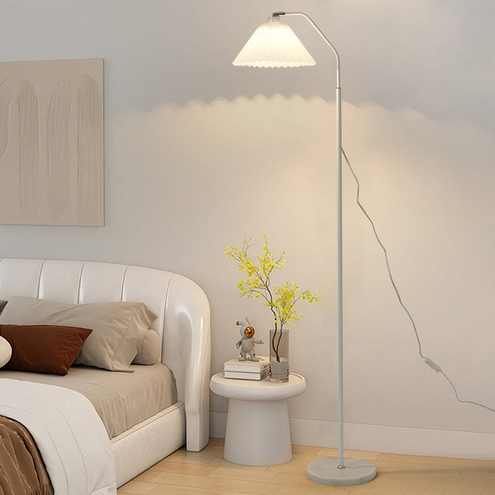 Lampe de sol moderne minimaliste en fer et tissu plissé cylindre à 1 lumière pour salon 