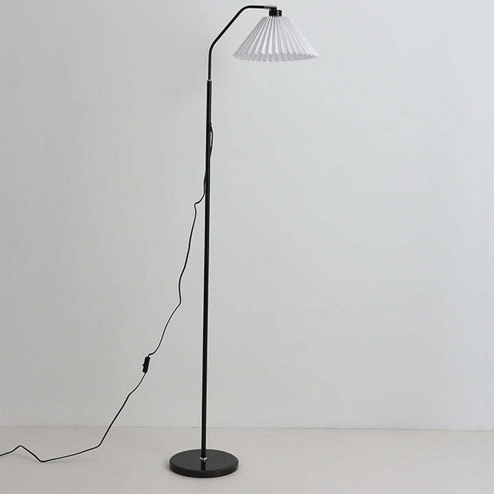 Lampe de sol moderne minimaliste en fer et tissu plissé cylindre à 1 lumière pour salon 