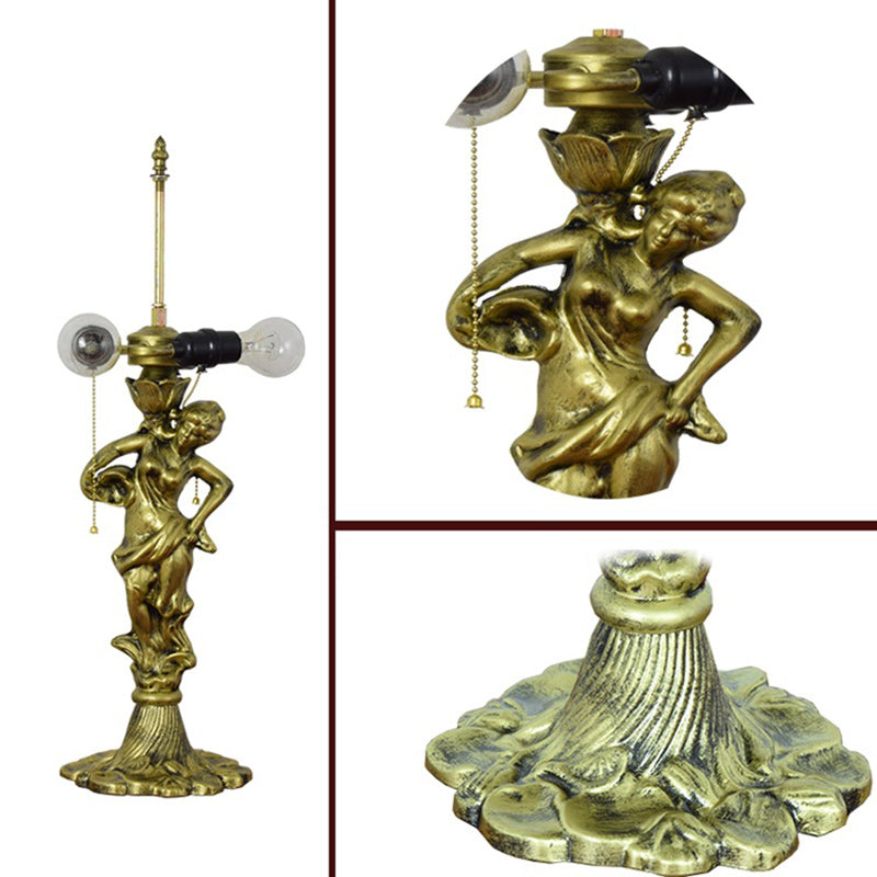 Traditionelle Tiffany-Legierung & Buntglas-Kuppel Damen-Skulpturenbasis 3-Licht Tischlampe für Wohnzimmer 