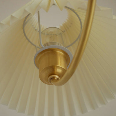 Moderner Mid-Century Messing & Holz PVC Faltenschirm 3/5-Licht Kronleuchter für Wohnzimmer 
