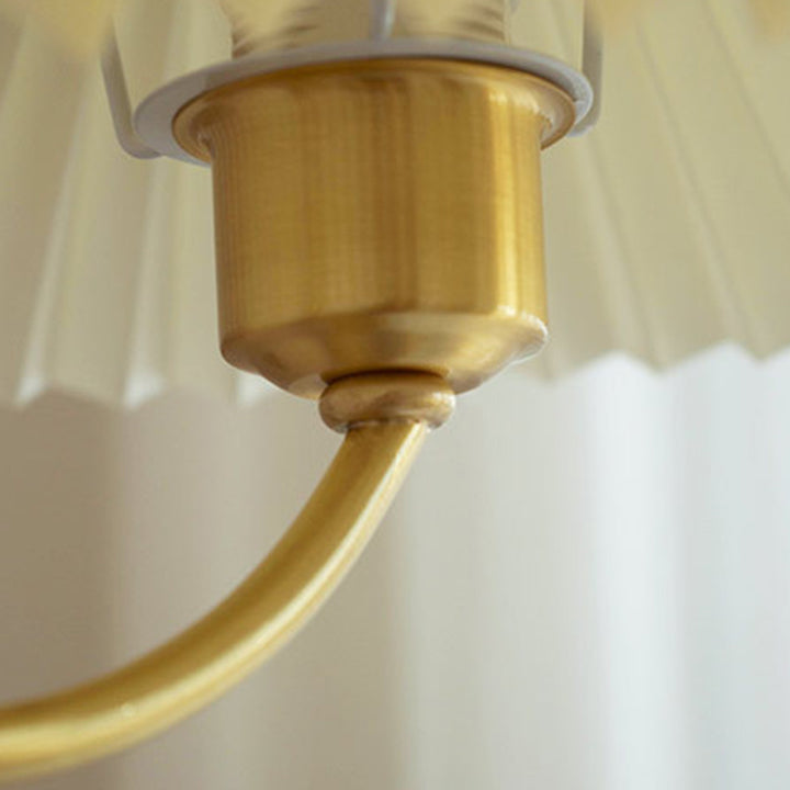 Moderna lámpara de araña de 3/5 luces con pantalla redonda plisada de PVC de latón y madera de mediados de siglo para sala de estar 