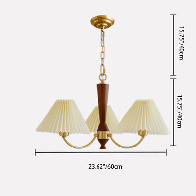 Moderner Mid-Century Messing & Holz PVC Faltenschirm 3/5-Licht Kronleuchter für Wohnzimmer 