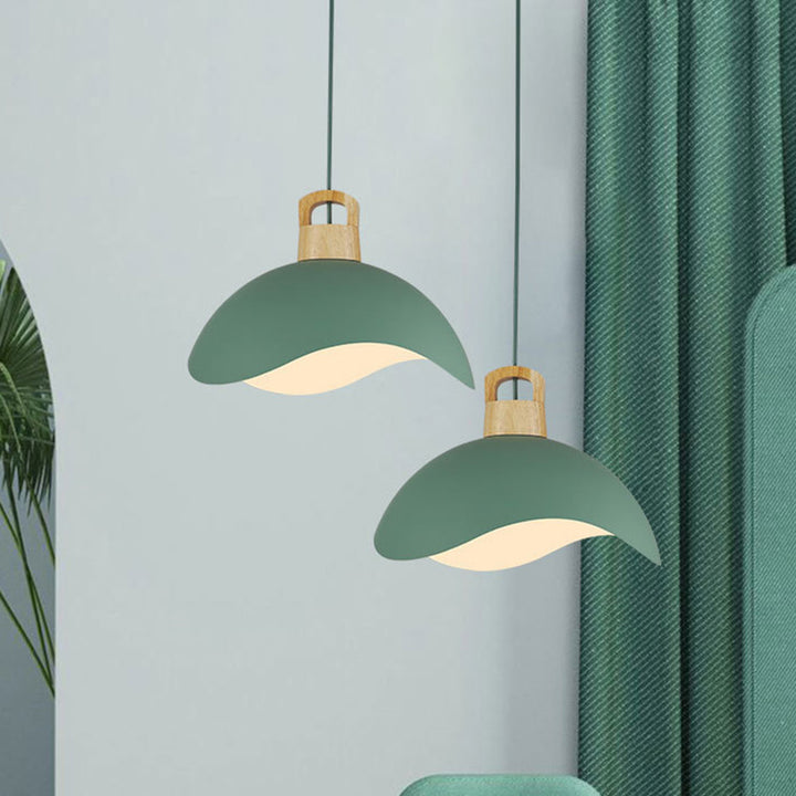 Suspension luminaire moderne minimaliste en aluminium et bois ondulé demi-rond 1 lumière pour salon 