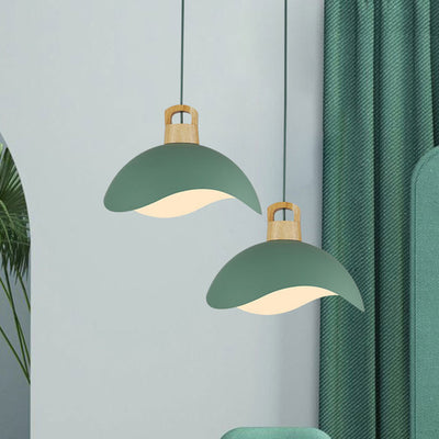 Suspension luminaire moderne minimaliste en aluminium et bois ondulé demi-rond 1 lumière pour salon 