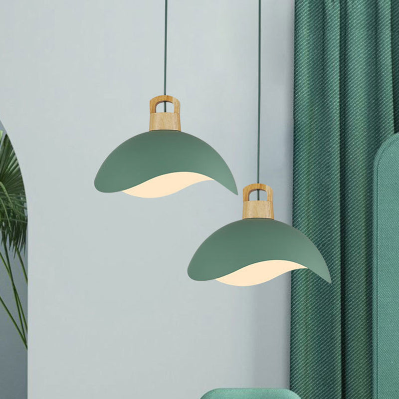 Suspension luminaire moderne minimaliste en aluminium et bois ondulé demi-rond 1 lumière pour salon 