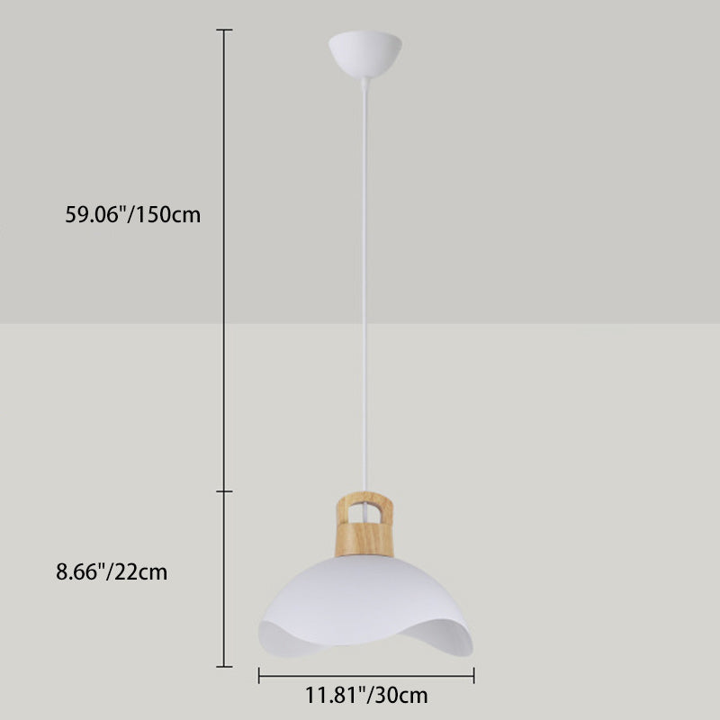 Suspension luminaire moderne minimaliste en aluminium et bois ondulé demi-rond 1 lumière pour salon 
