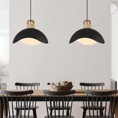 Suspension luminaire moderne minimaliste en aluminium et bois ondulé demi-rond 1 lumière pour salon 