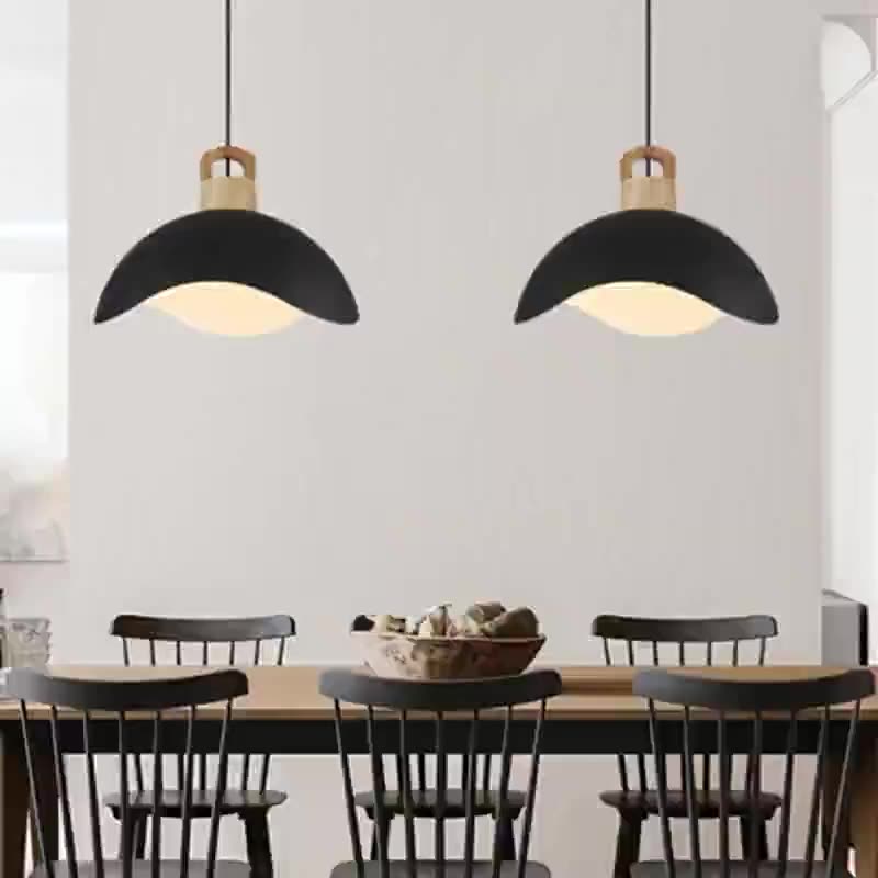 Suspension luminaire moderne minimaliste en aluminium et bois ondulé demi-rond 1 lumière pour salon 