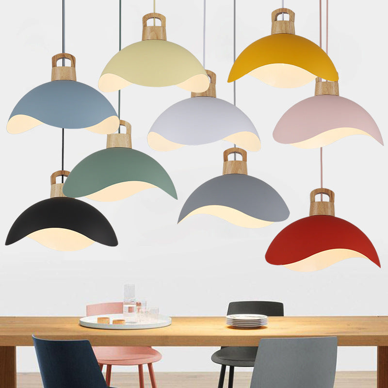 Suspension luminaire moderne minimaliste en aluminium et bois ondulé demi-rond 1 lumière pour salon 