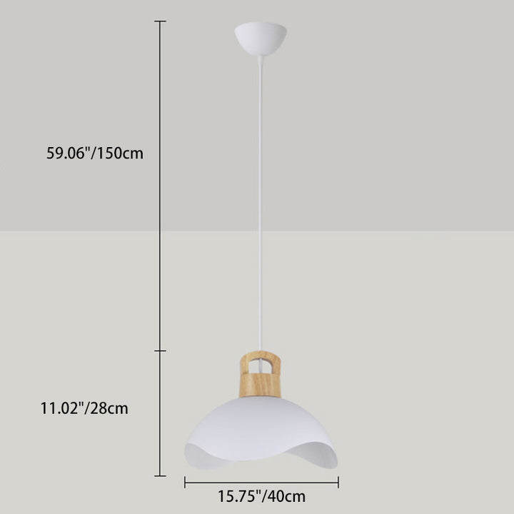 Suspension luminaire moderne minimaliste en aluminium et bois ondulé demi-rond 1 lumière pour salon 