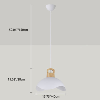 Suspension luminaire moderne minimaliste en aluminium et bois ondulé demi-rond 1 lumière pour salon 